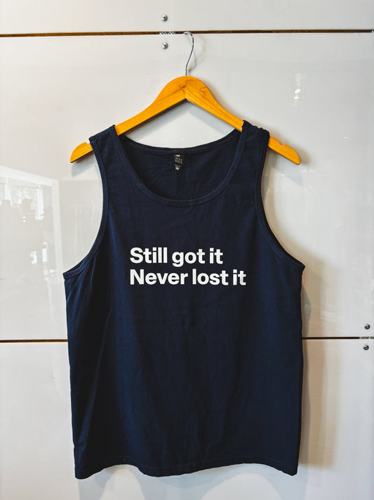 Still Got It Never Lost It navy tank - upcycled