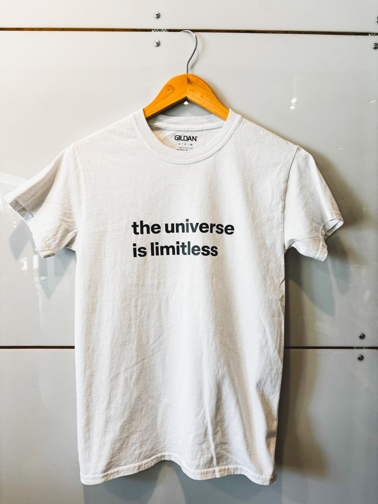 The Universe is Limitless white s/s tee - upcycled