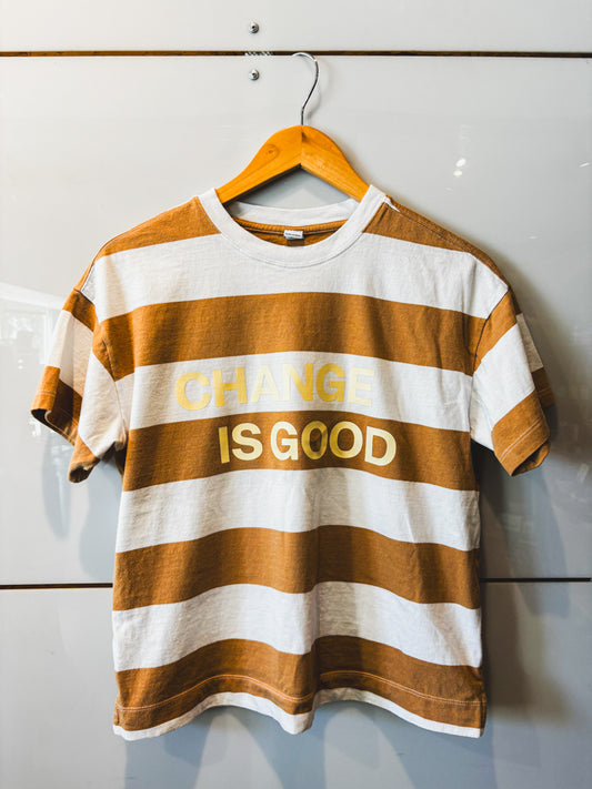 Change is Good camel stripe crop s/s tee - upcycled