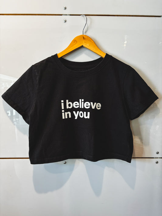 I Believe In You black crop s/s tee - upcycled