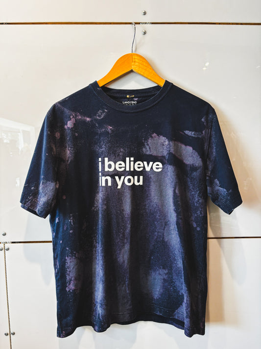 I Believe In You navy w/ bleach splatter s/s tee - upcycled