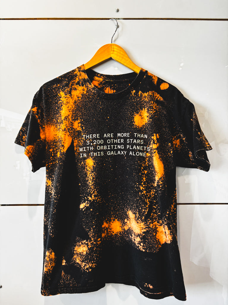 3,200 Stars black w/ bleach splatter s/s tee - upcycled