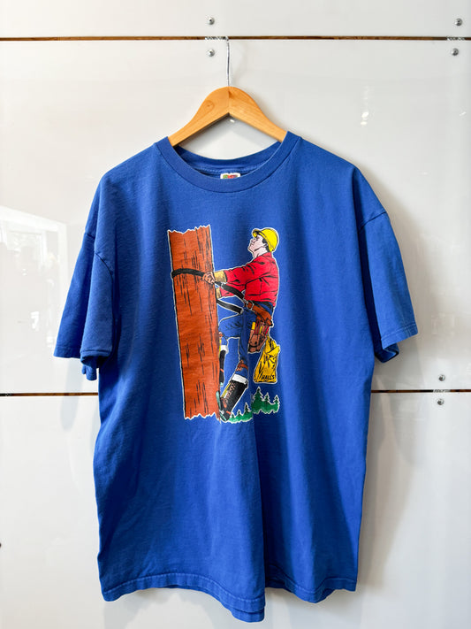 Technician on Pole Hall's blue tee - vintage