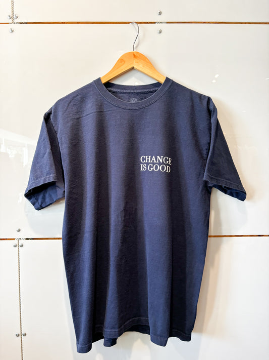 Change is Good small serif navy s/s tee - upcycled