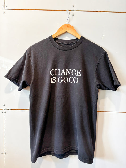 Change is Good serif black s/s tee - upcycled