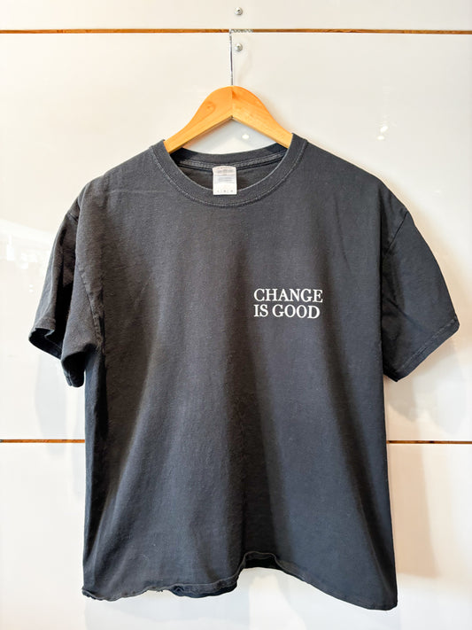 Change is Good small serif black s/s tee - upcycled