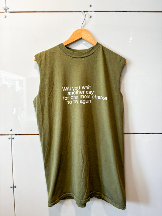 Will You Wait olive green sleeveless tank - upcycled