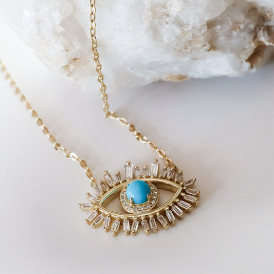 Crystal Lashes Turquoise Eye Necklace