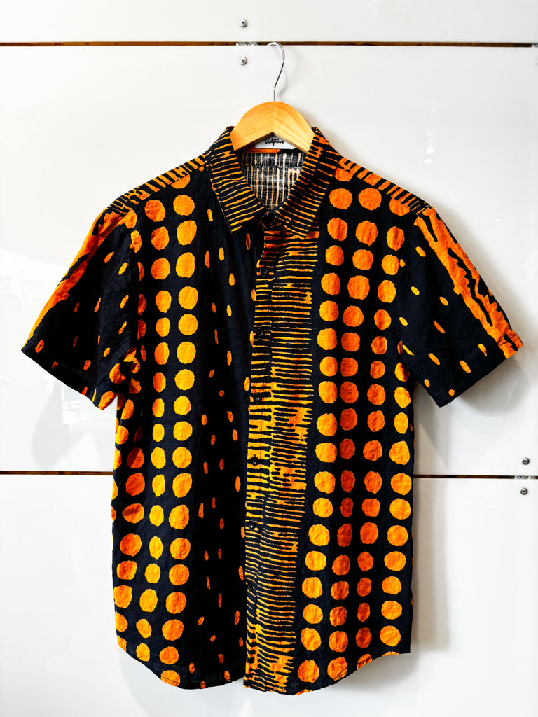 VATPAVE orange and black shortsleeve button down - pre-loved