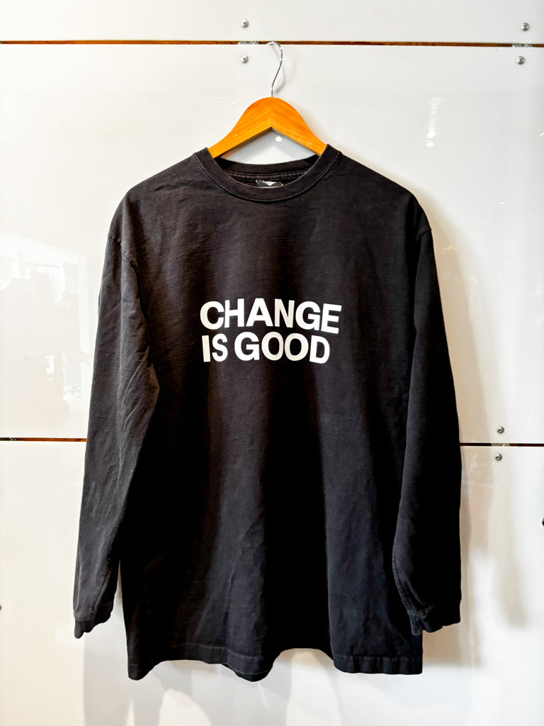 Change is Good black long slv tee- upcycled