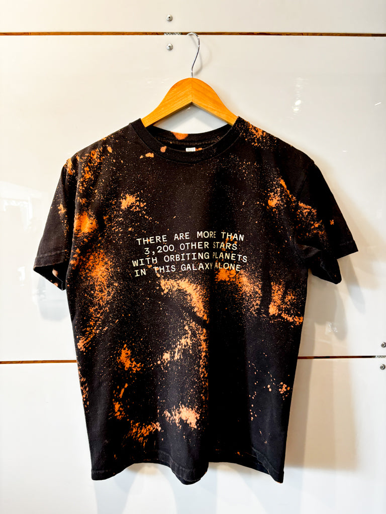 3,200 Stars black w/ bleach splatter s/s tee - upcycled