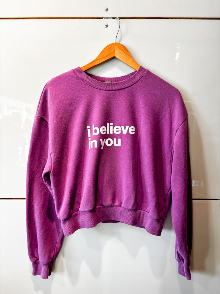 I Believe in You grape crop sweatshirt- upcycled