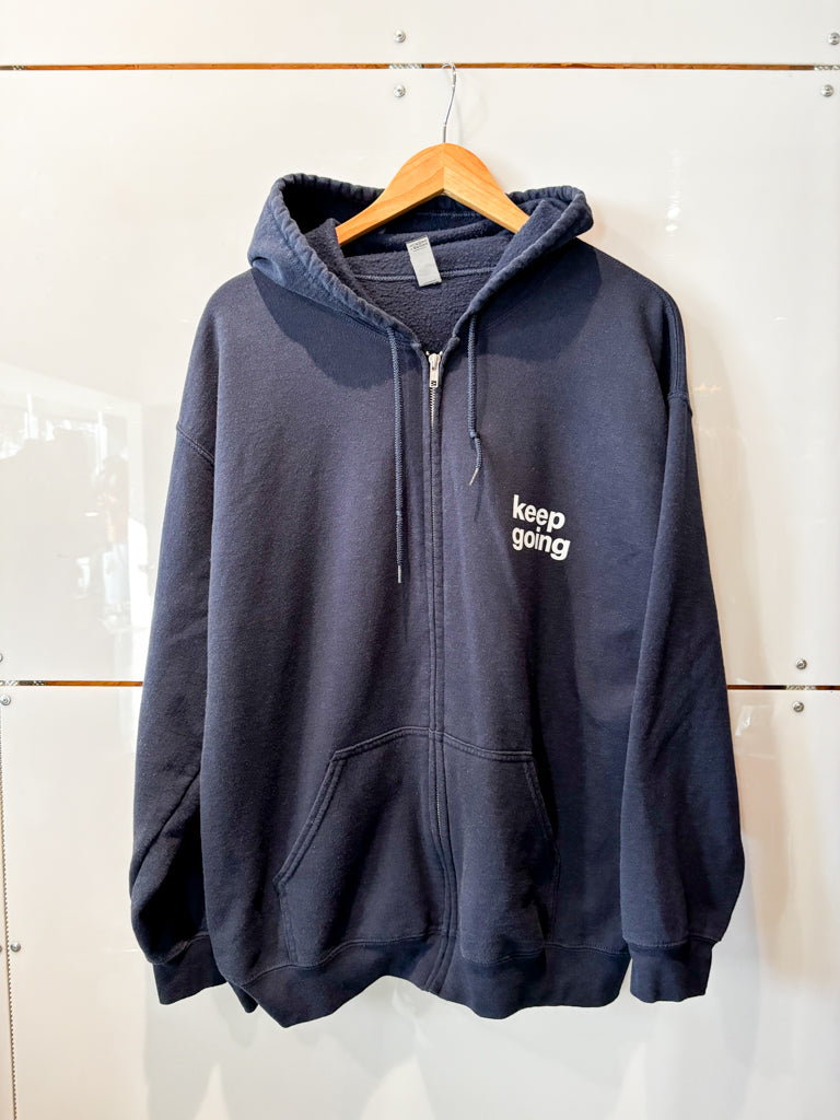 Keep Going navy hoodie- upcycled