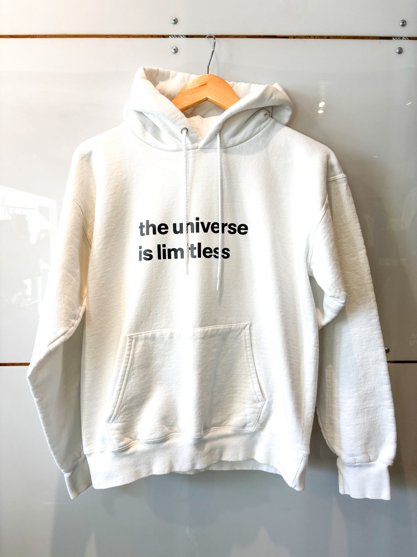 The Universe is Limitless white hoodie - upcycled
