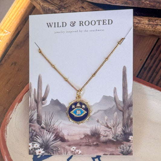 Blue Enamel Evil Eye Necklace