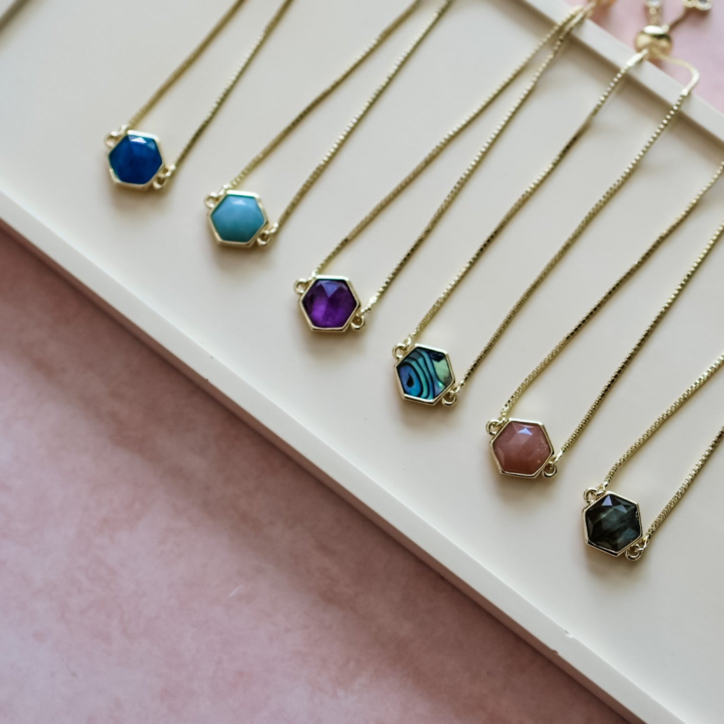 Gemstone Hex Adjustable Bracelet