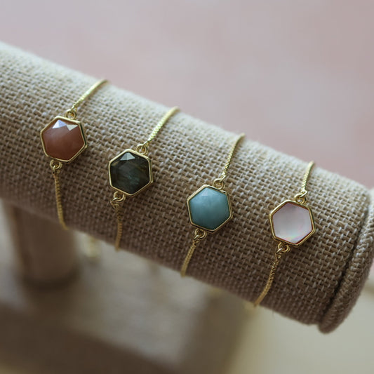Gemstone Hex Adjustable Bracelet