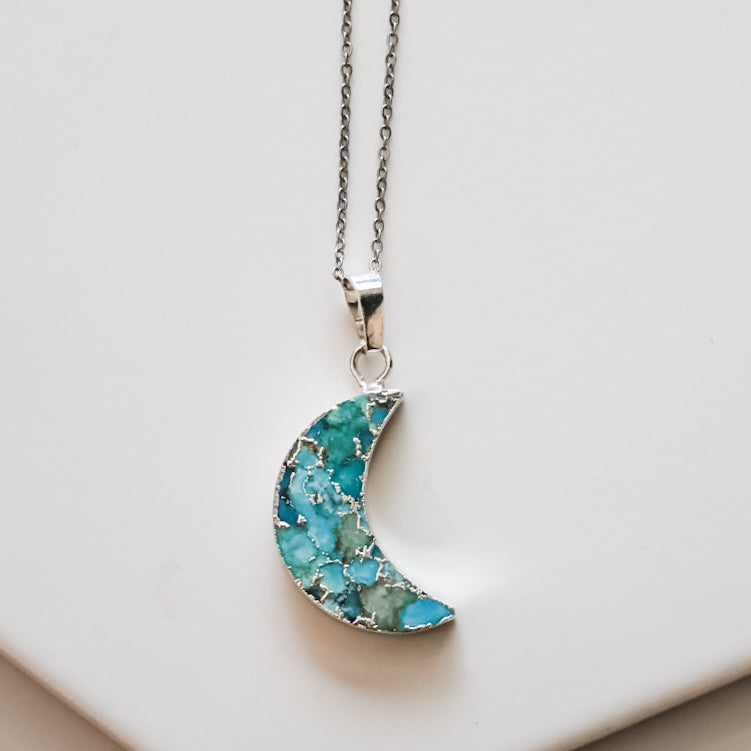 Silver Turquoise Crescent Necklace