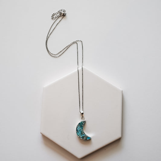 Silver Turquoise Crescent Necklace