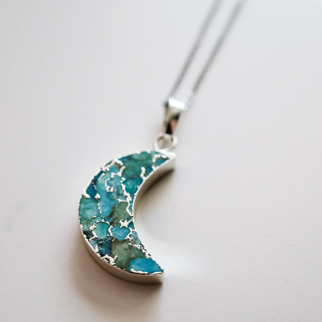 Silver Turquoise Crescent Necklace