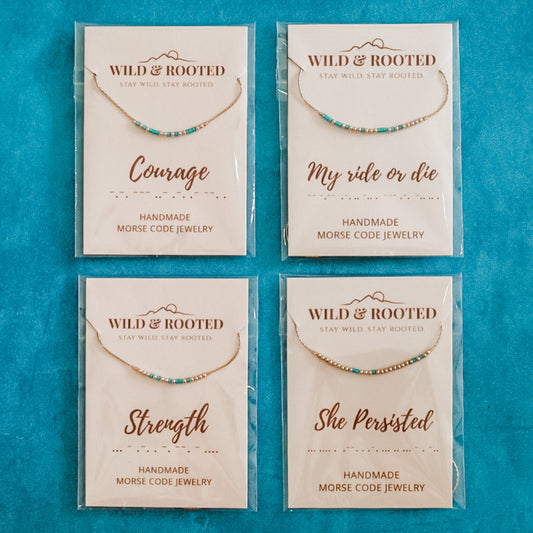 Strength Morse Code Necklace - Gold Filled