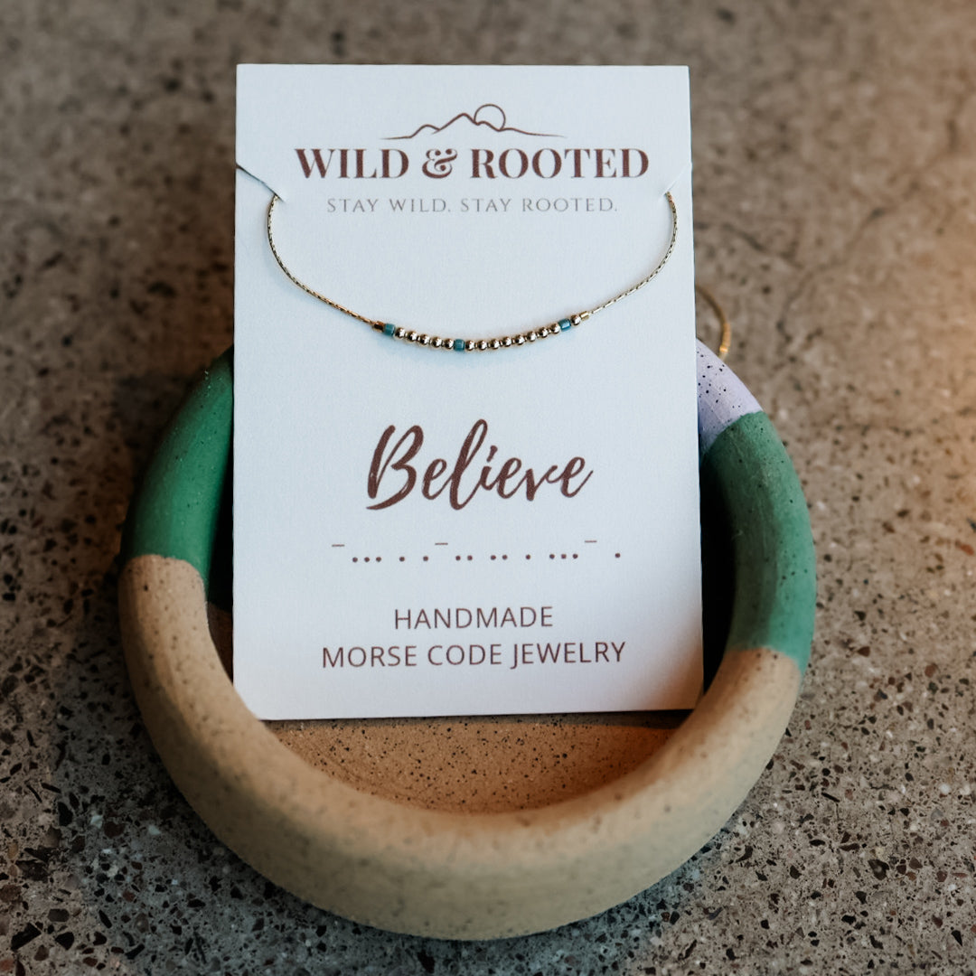 Believe Morse Code Necklace - Gold Filled