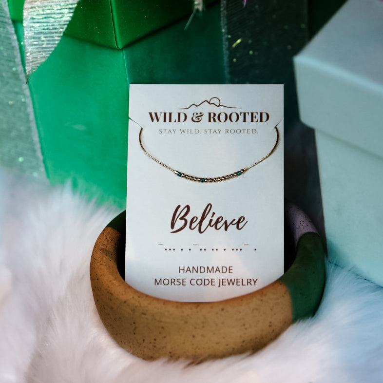 Believe Morse Code Necklace - Gold Filled