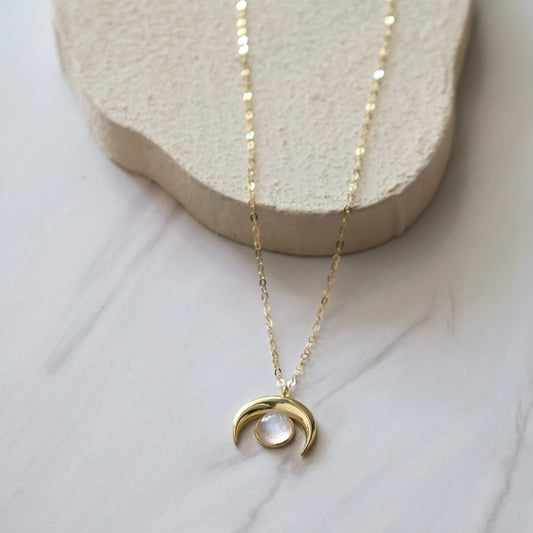 Moonstone Crescent Pendant Necklace