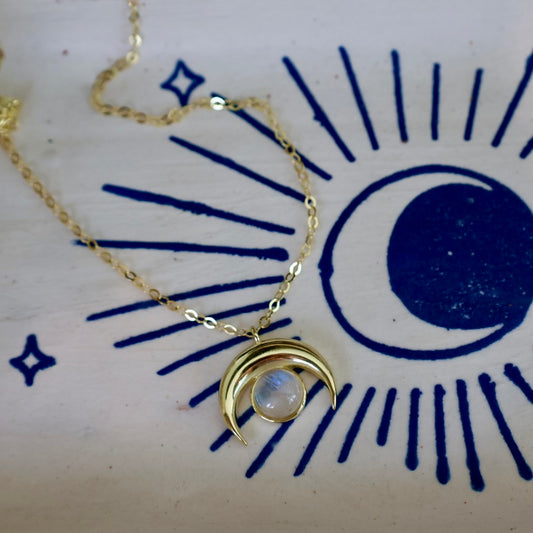 Moonstone Crescent Pendant Necklace