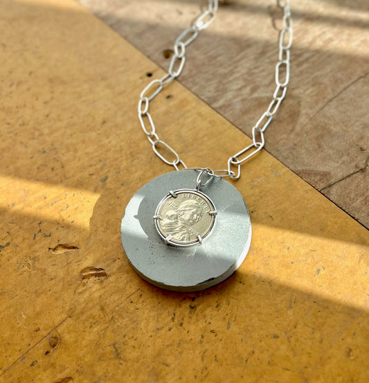 Silver Hand-Forged Paper Clip Coin Necklace