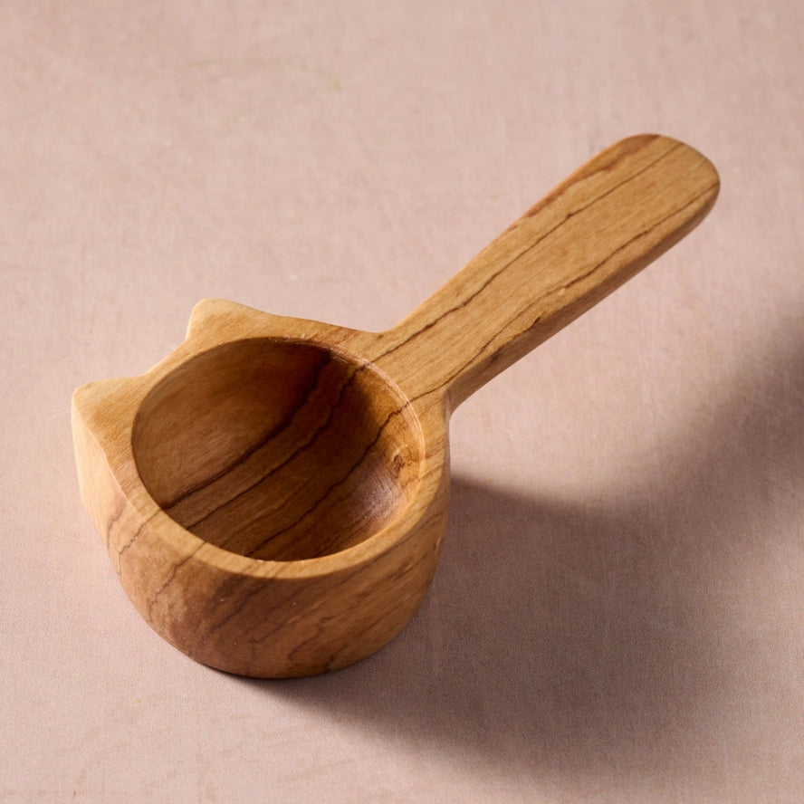 Kijiko Olive Wood Cat Coffee Scoop