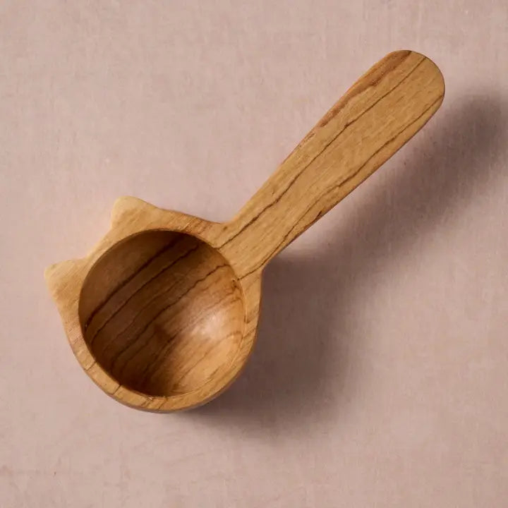 Kijiko Olive Wood Cat Coffee Scoop