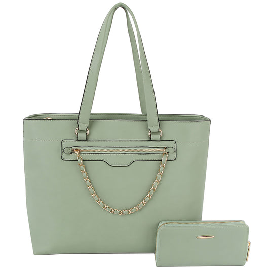 Chain Front Zip Pocket 2-in-1 Shopper Set