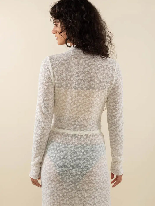 Lara Floral Jacquard Mock Neck Long Sleeve Top