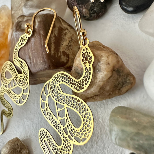 Luc Raw Brass Snake Drop Earrings