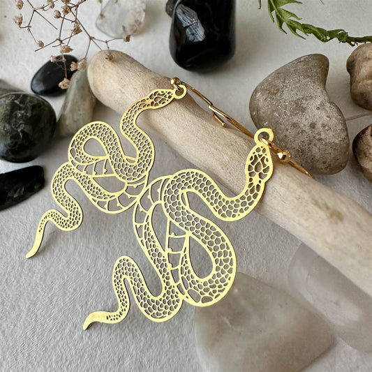 Luc Raw Brass Snake Drop Earrings
