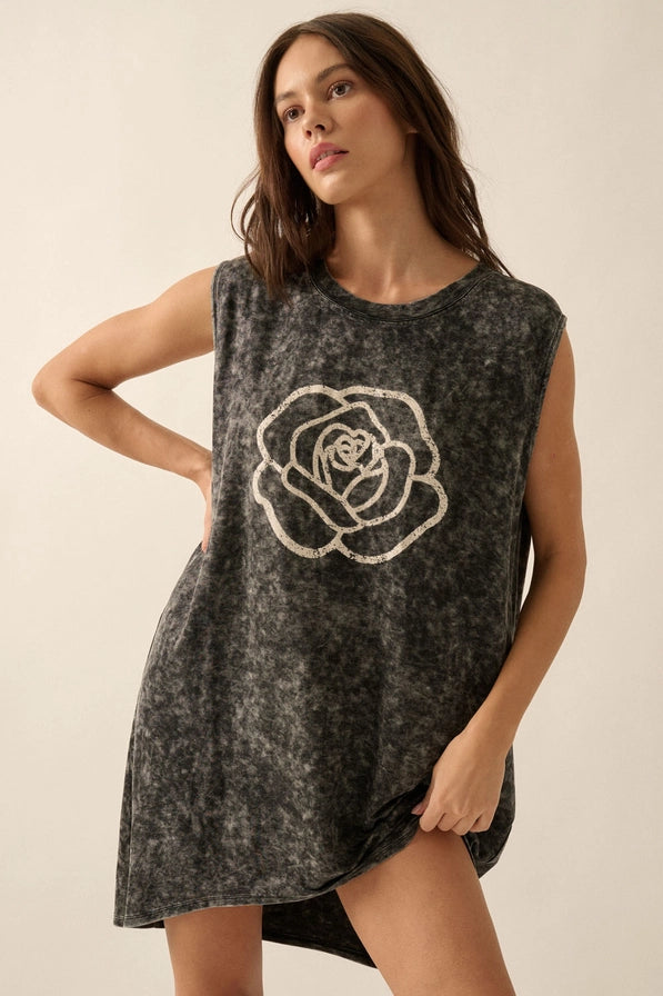 Mineral-Wash Rose Mini Dress