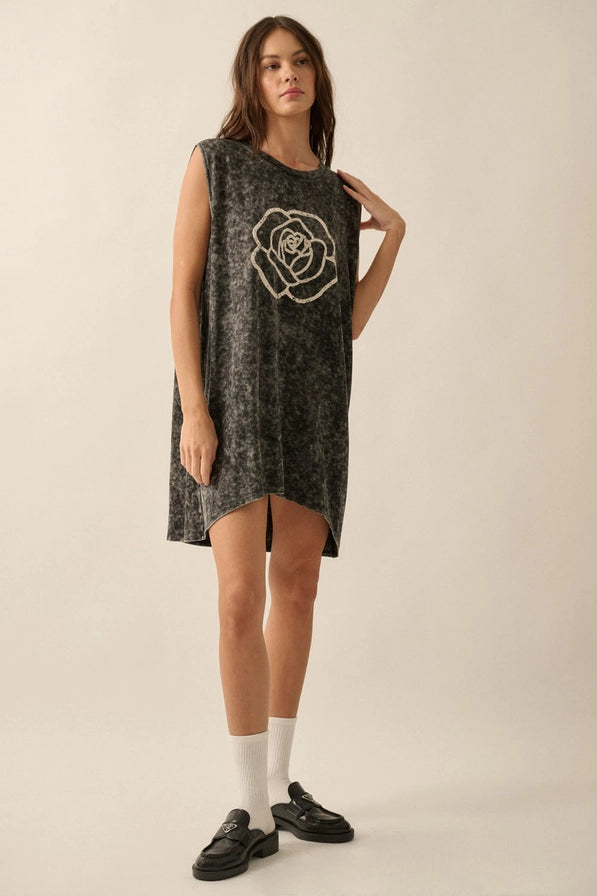 Mineral-Wash Rose Mini Dress