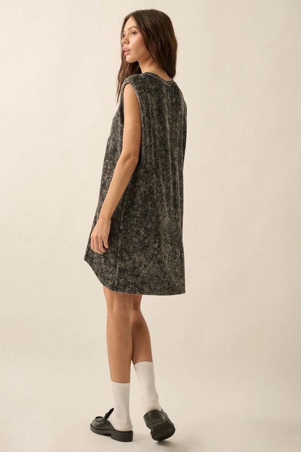 Mineral-Wash Rose Mini Dress