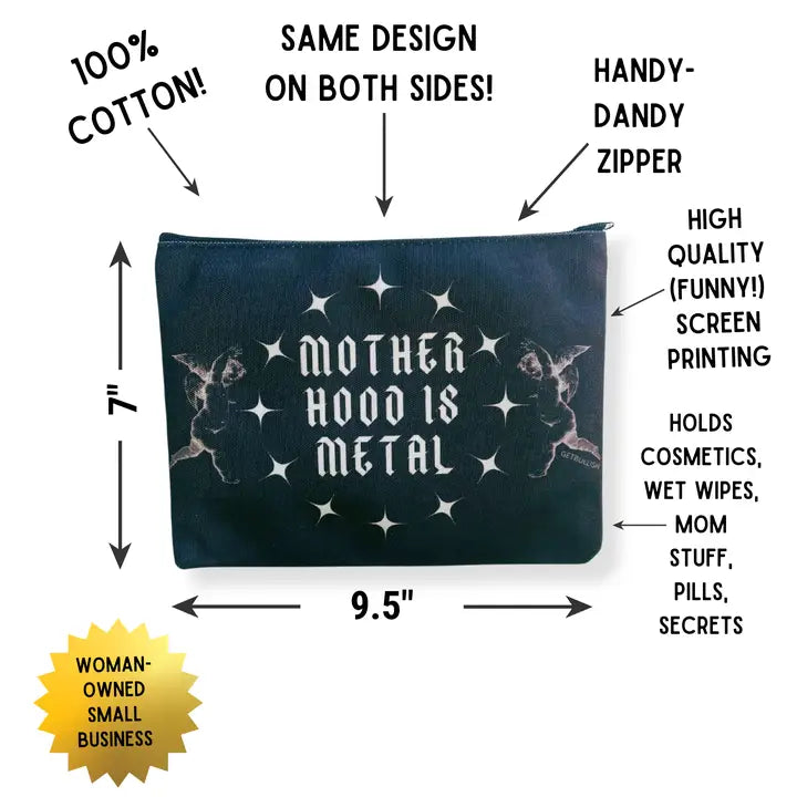 Motherhood Is Metal Canvas Zipper Pouch