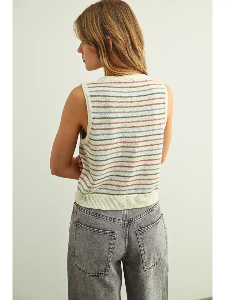 Striped Button Front Knitted Top
