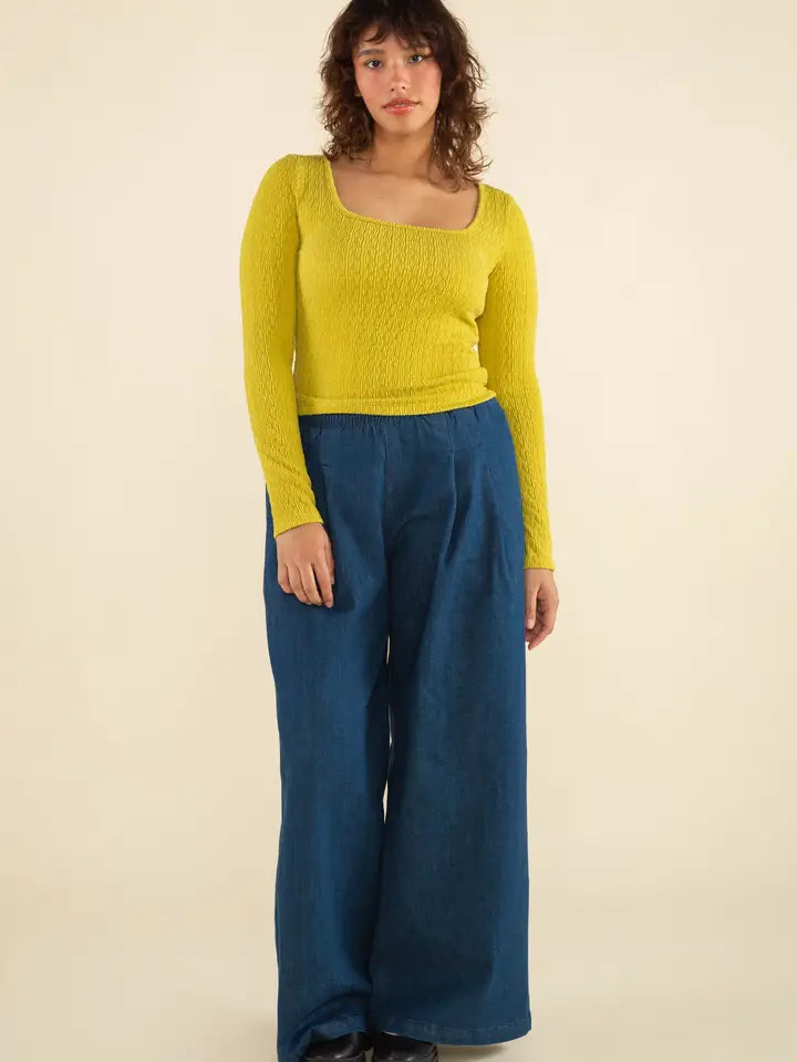 Murphy Square Neck Textured Long Sleeve Top