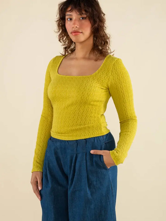 Murphy Square Neck Textured Long Sleeve Top