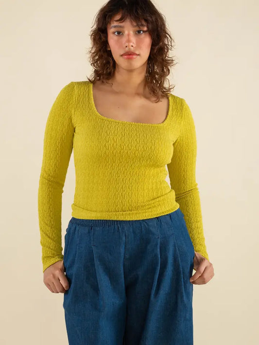 Murphy Square Neck Textured Long Sleeve Top