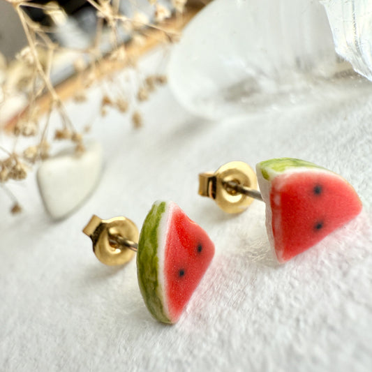 Porcelain Watermelon Slice Stud Earrings