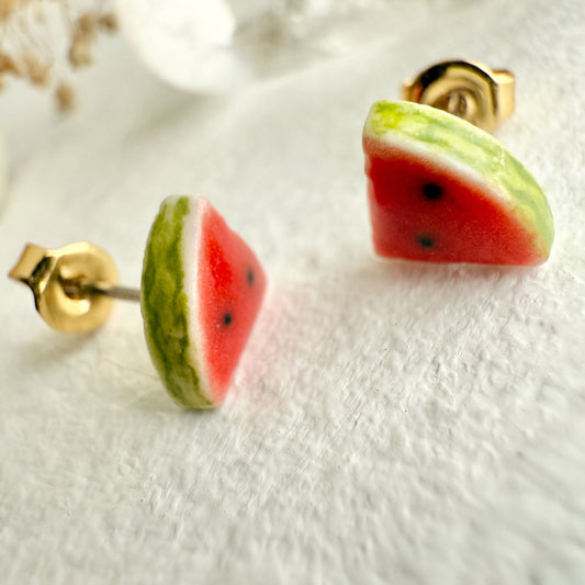 Porcelain Watermelon Slice Stud Earrings