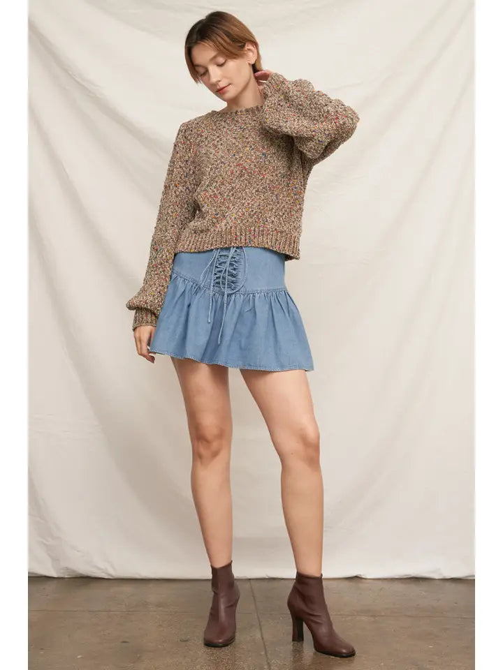 Puffed Sleeve Cropped Confetti Sweater