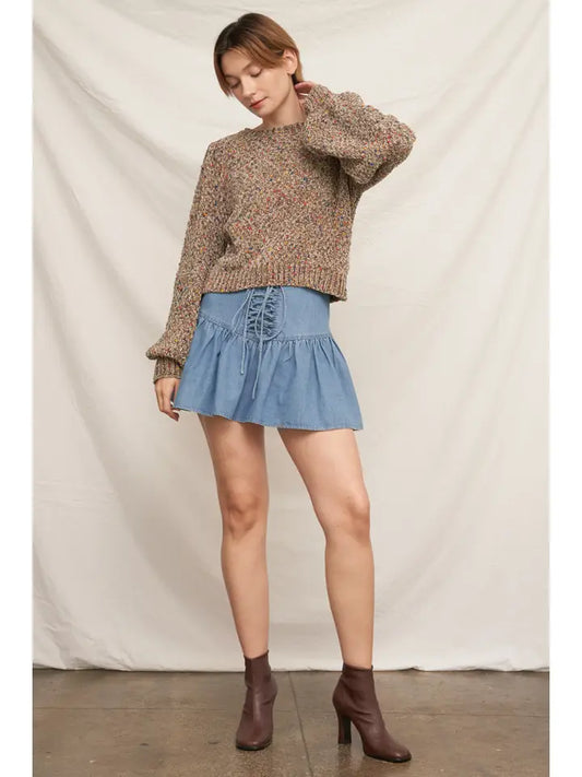 Puffed Sleeve Cropped Confetti Sweater