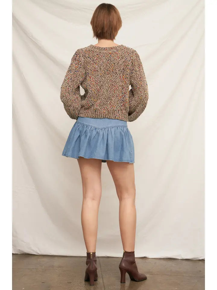 Puffed Sleeve Cropped Confetti Sweater