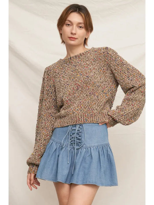 Puffed Sleeve Cropped Confetti Sweater